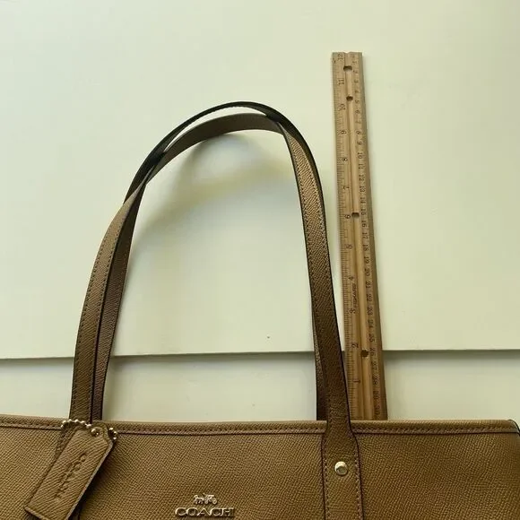 COACH City Zip Tote Saddle Light Brown Crossgrain Leather Bag Gold F58846 - Picture 10 of 13